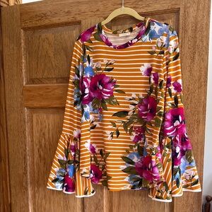 ODDY Orange and White Ruffled Bell Sleeve Blouse